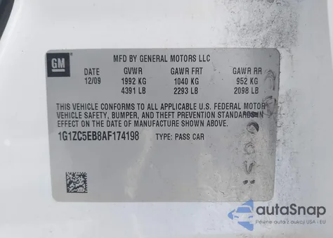 2010 Chevrolet Malibu Lt from USA, damaged, VIN 1G1ZC5EB8AF174198